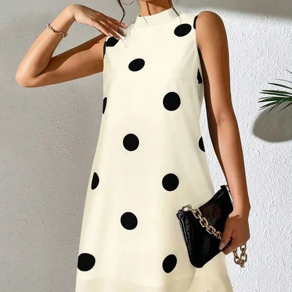 Apricot Boho Womens Polka Dot Print Sleeveless Dress - Picture 2 of 5
